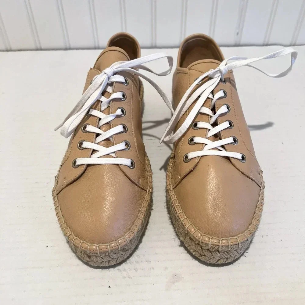 Aquatalia Cream Leather Lace Up Resortwear Beach Designer Casual Espadrilles 9